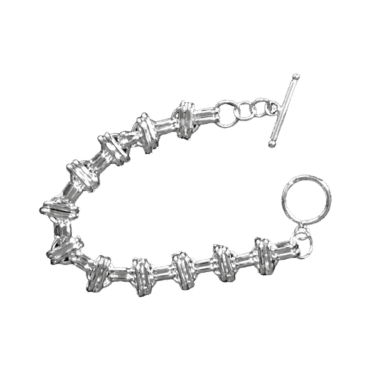 Sterling Silver Interlinked Grace Double Bar and Spaced Circles Bracelet with Toggle Clasp
