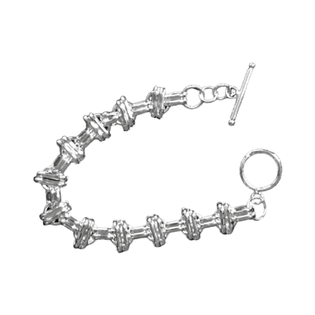 Sterling Silver Interlinked Grace Double Bar and Spaced Circles Bracelet with Toggle Clasp