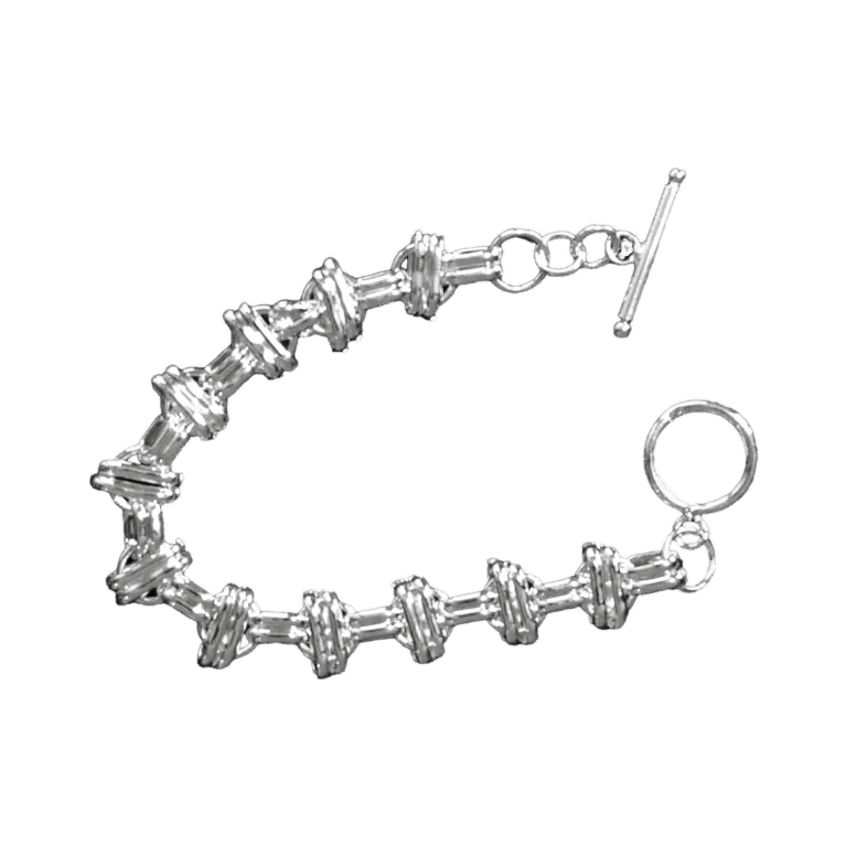 Sterling Silver Interlinked Grace Double Bar and Spaced Circles Bracelet with Toggle Clasp
