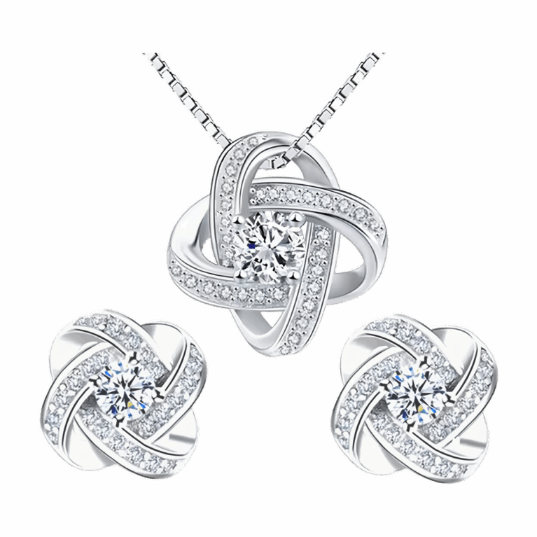 Forever Knot — 925 Sterling Silver CZ Pendant & Earrings Set