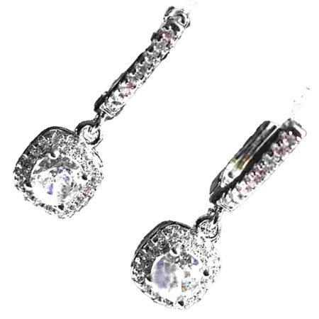 Sterling Silver Round CZ Dangle Earrings — Cushion Frame Sparkle and Hypoallergenic. 925ijewel.com