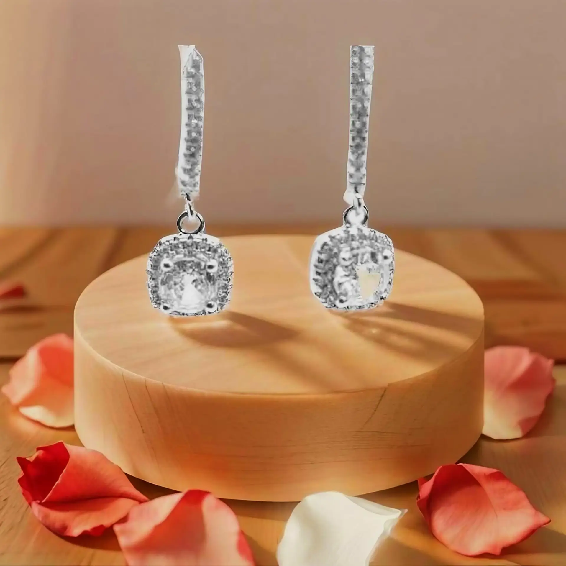 Sterling Silver Round CZ Dangle Earrings — Cushion Frame Sparkle and Hypoallergenic. 925ijewel.com