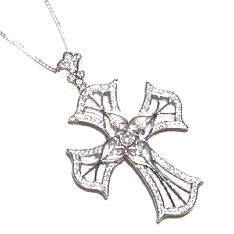 Timeless Sterling Silver Vintage Cross Pendant with Round CZ Stones on Box Chain — Faith Necklace. 925ijewel.com