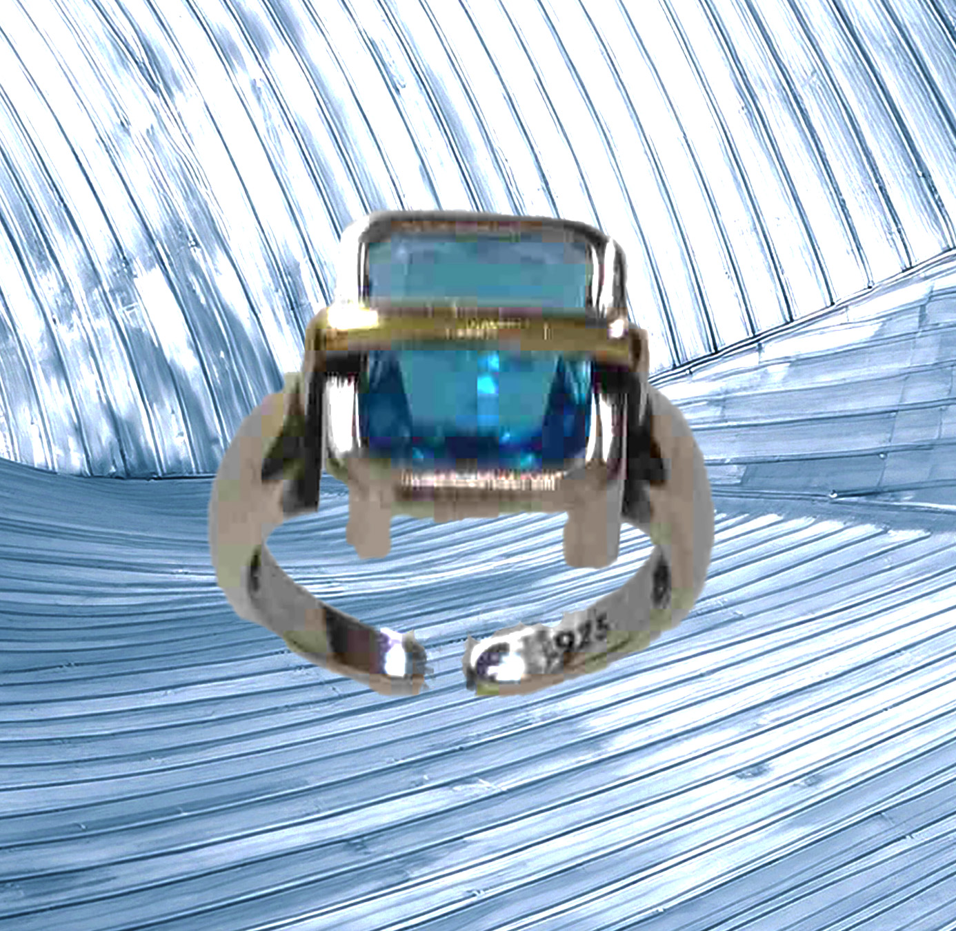 Wrapped in You Sterling Silver Two-Tone Sapphire Blue Adjustable Ring. 925ijewel.com