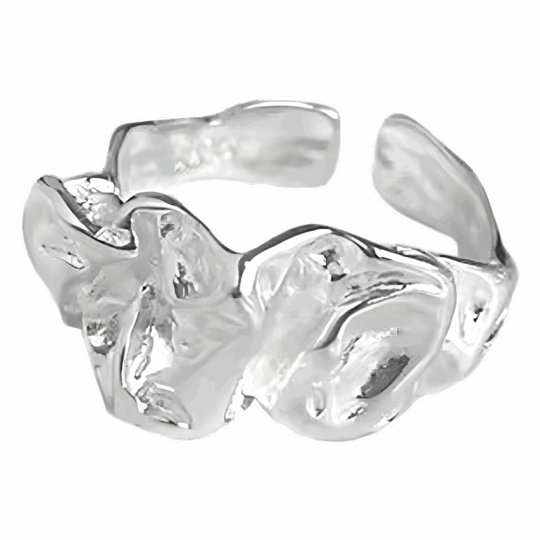 Whispers of Silver – Adjustable Free-Form Nugget Ring for Her