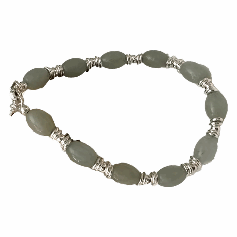 Eternal Harmony Sterling Silver and Jade Bead Bracelet – Where Serenity Meets Elegance