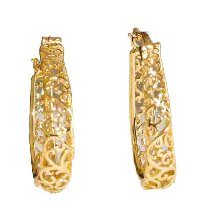 Eternal Grace Sterling Silver 18Kt Gold and White Gold-Plated Intricate Hoop Earrings